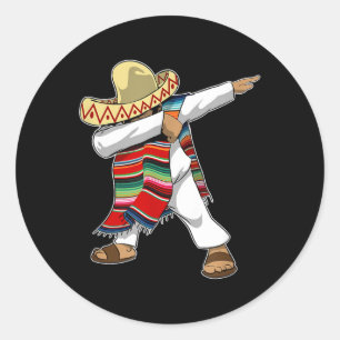 Sticker Rond Mexique Sombrero Poncho Dabbing