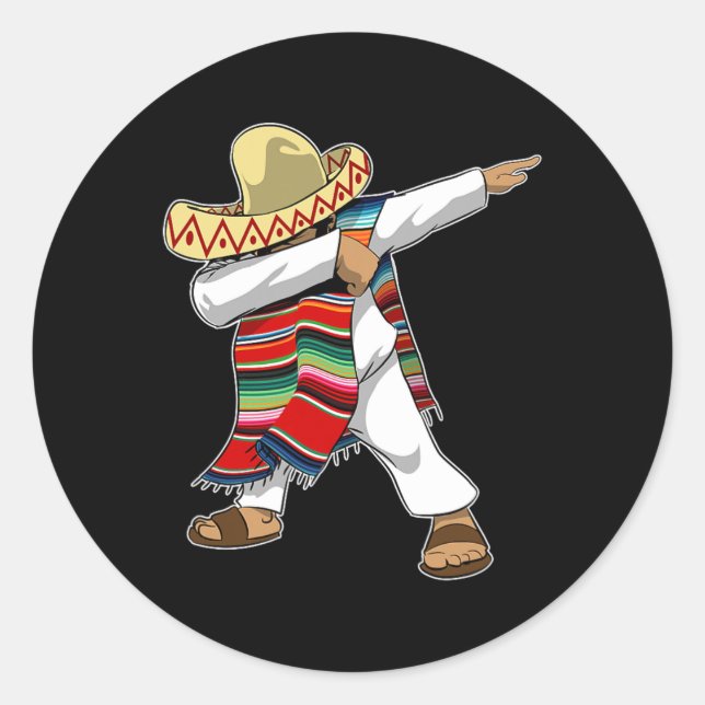 Sticker Rond Mexique Sombrero Poncho Dabbing (Devant)