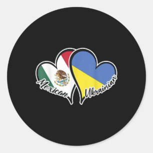 Sticker Rond Mexique Ukraine Drapeau Coeur moitié mexicaine moi