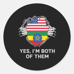 Sticker Rond Mi-Américain moitié Ethiopien Usa Ethiopie Drapeau