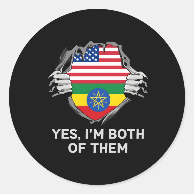 Sticker Rond Mi-Américain moitié Ethiopien Usa Ethiopie Drapeau (Devant)