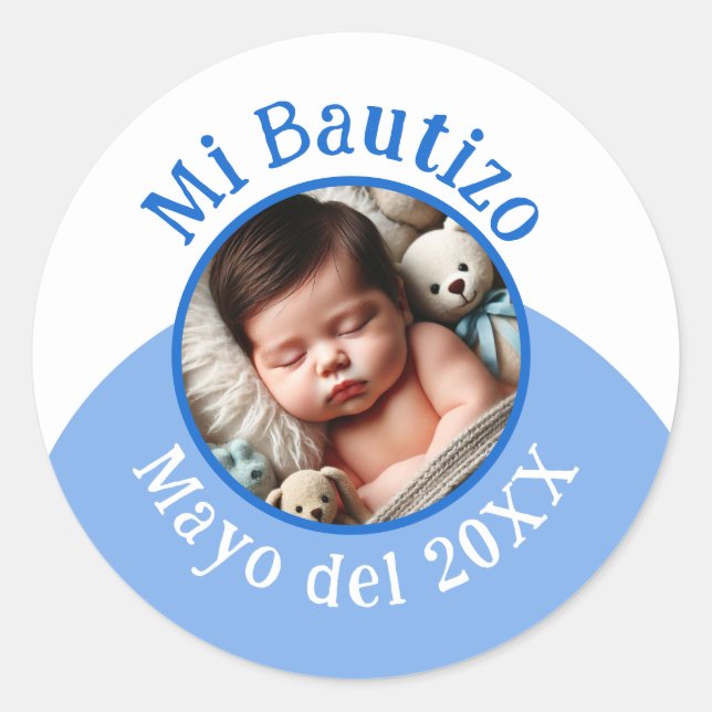 Sticker Rond Mi Bautizo con Foto y Fecha (Devant)