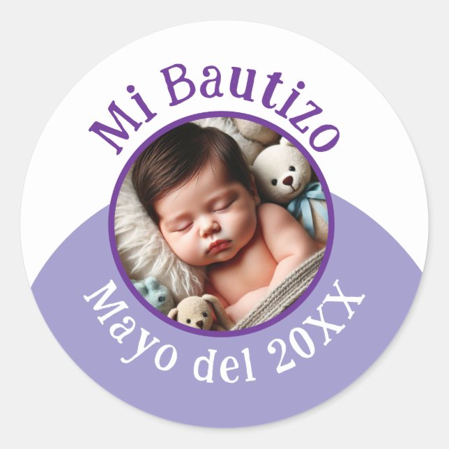 Sticker Rond Mi Bautizo con Foto y Fecha (Devant)