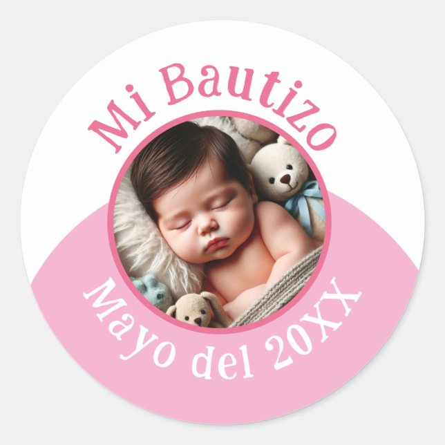 Sticker Rond Mi Bautizo con Foto y Fecha (Devant)