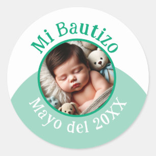 Sticker Rond Mi Bautizo con Foto y Fecha