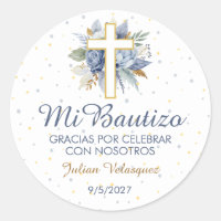 Mi Bautizo Niño Azul Flores Cruz Croix du baptême
