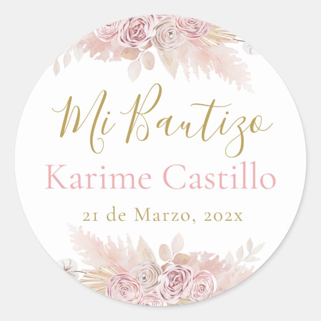 Sticker Rond Mi Bautizo rose (Devant)