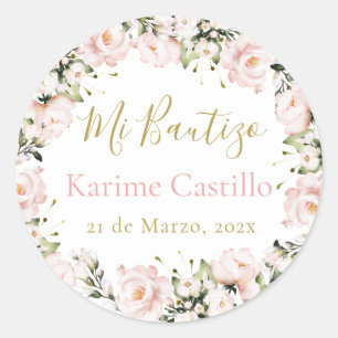 Sticker Rond Mi Bautizo rose floral