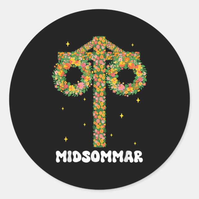 Sticker Rond Mi-été Solstice Maypole Midsomum Suède (Devant)