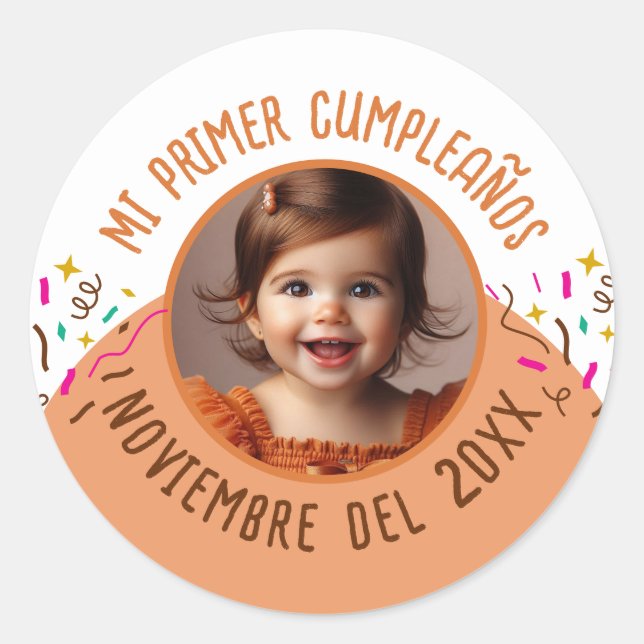 Sticker Rond Mi Primer Cumple Con Foto (Devant)