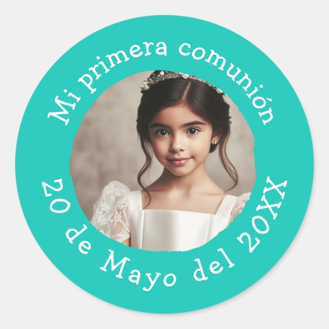 Sticker Rond Mi primera comunión con foto personalizada (Devant)