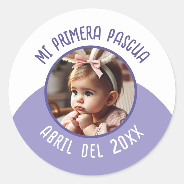 Sticker Rond Mi Primera Pascua con Foto y Año (Devant)
