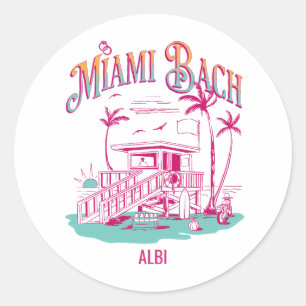 Sticker Rond miami bachelorette week-end rétro coucher de solei