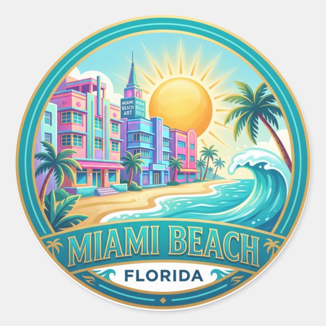 Sticker Rond Miami Beach Floride (Devant)