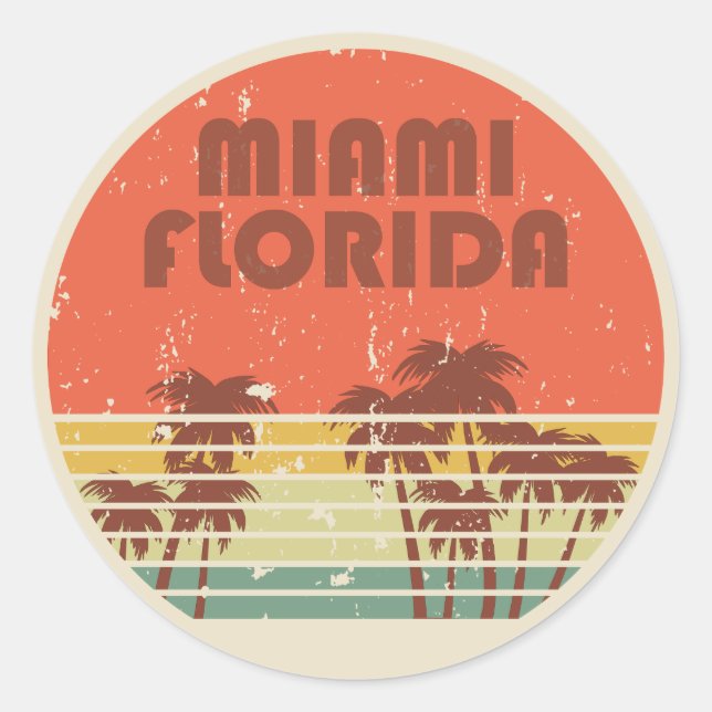 Sticker Rond Miami Beach Floride coucher de soleil vintage (Devant)