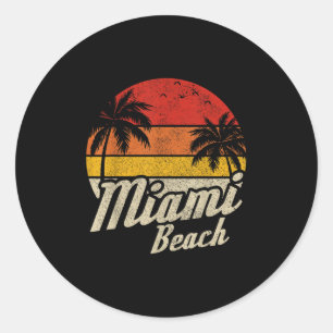 Sticker Rond Miami Beach Floride Fl Sunset Vintage Retro Vacati