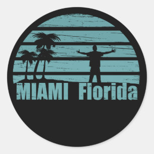Sticker Rond Miami Beach Floride vintage