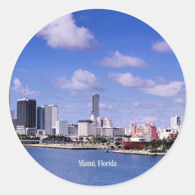 Sticker Rond Miami, Floride Skyline (Devant)