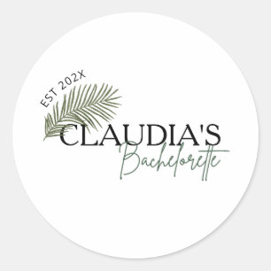 Sticker Rond Miami Palm Nom personnalisé Mariée Bachelorette Pa