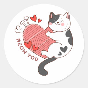Sticker Rond Miaou Toi Joli Chat Saint-Valentin