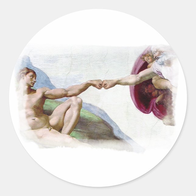 Sticker Rond Michelangelo Création De L'Homme - Dieu Adam Check (Devant)