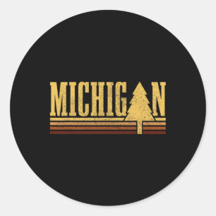 Sticker Rond Michigan Arbre Vintage Fierté de l'État Camping Ra