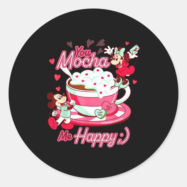 Sticker Rond Mickey Amp Minnie Valentines Day You Mocha Me H  (Devant)