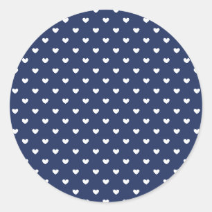 Sticker Rond Micro cœurs blancs - Bleu marine