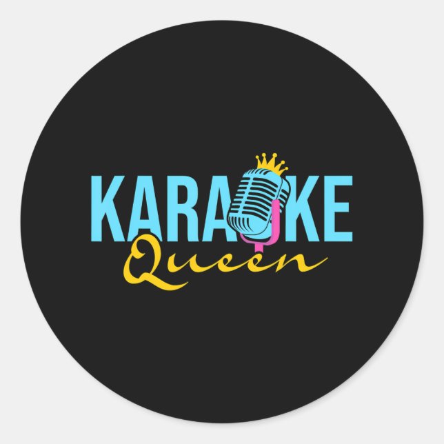 Sticker Rond Microphone Karaoke Queen chantant musique amoureux (Devant)