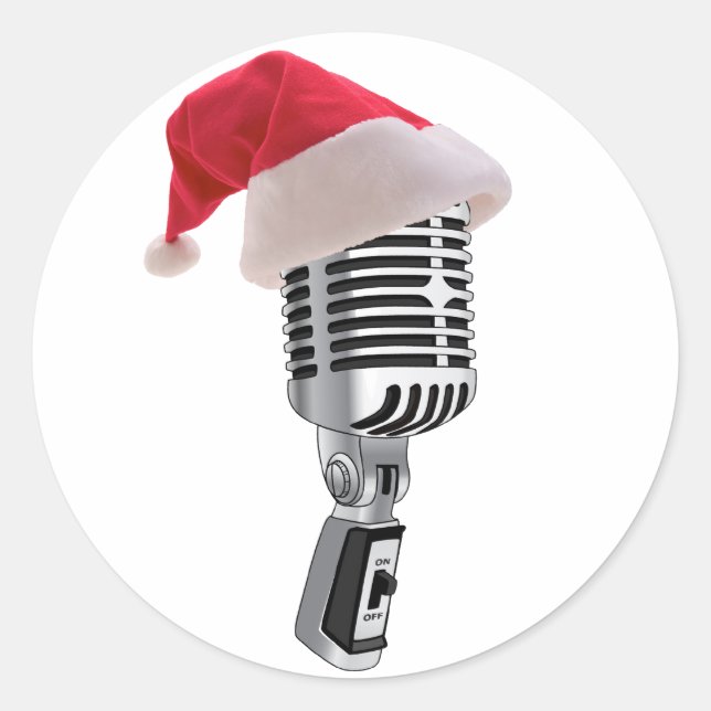 Sticker Rond Microphone père Noël (Devant)