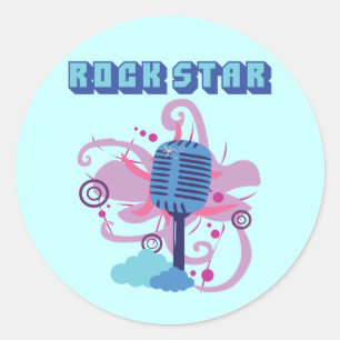 Sticker Rond Microphone rock Star