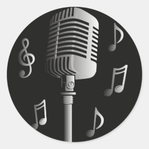 Sticker Rond Microphone vintage musique analogique enregistreme