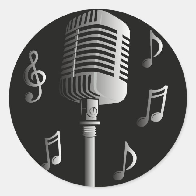 Sticker Rond Microphone vintage musique analogique enregistreme (Devant)