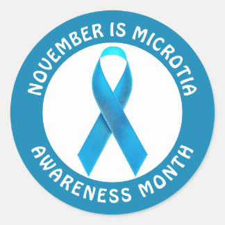 Sticker Rond Microtia Blue Awareness Month Ribbon