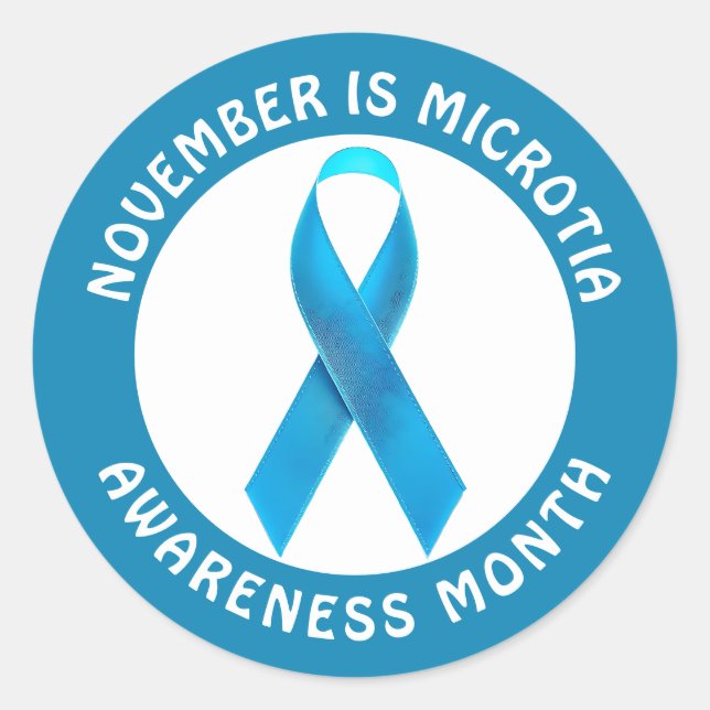 Sticker Rond Microtia Blue Awareness Month Ribbon (Devant)