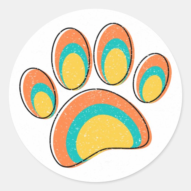Sticker Rond Mid Century Art moderne Chien Empreintes de pattes (Devant)