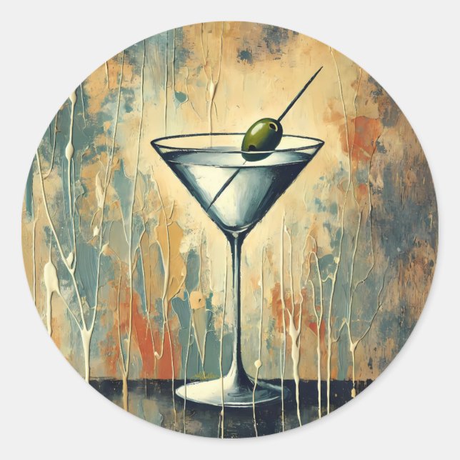 Sticker Rond Mid Century Mixed Media Martini Art (Devant)