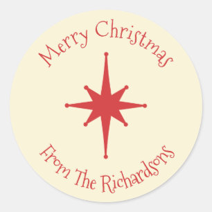 Sticker Rond Mid Century Moderne Rétro Noël Star Crème Rouge