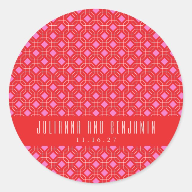 Sticker Rond Mid Century Rouge rose rouge Géométrique Mariage p (Devant)