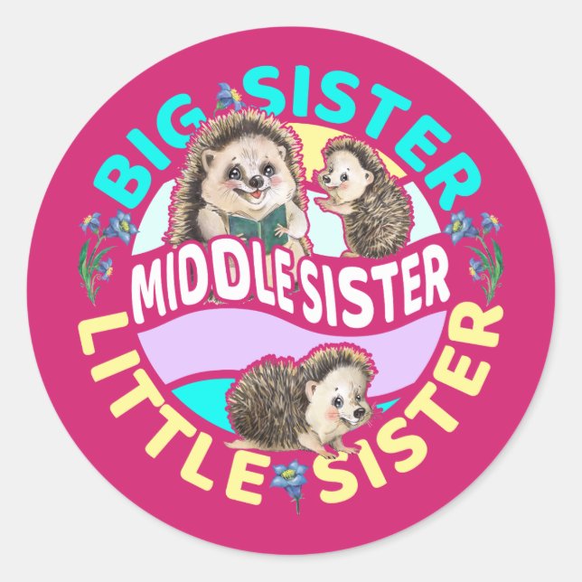 Sticker Rond Middle Sister est une grande et petite soeur (Devant)
