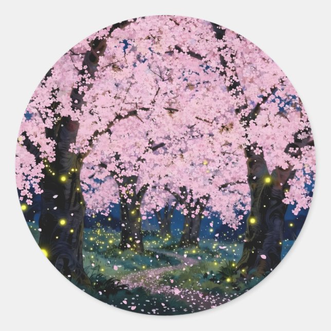 Sticker Rond Midnight Bloom – Art Floral Foncé Classique Rond (Devant)