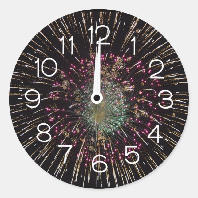 Sticker Rond Midnight New Years Eve Clock On Fireworks  (Devant)