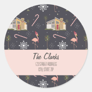 Sticker Rond Midsiècle Christmas House Palm Tree Classe d'adres