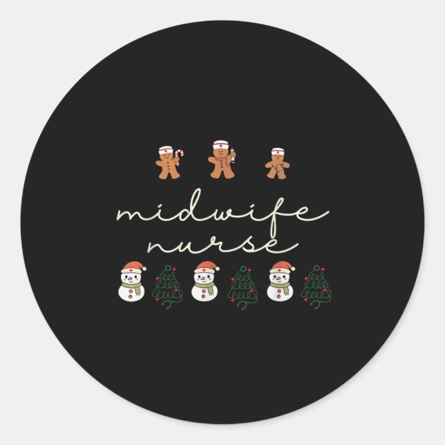 Sticker Rond Midwife Nurse Christmas Gingerbread Nicu Hostal Pa (Devant)