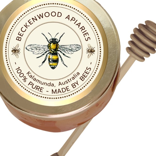 Sticker Rond Miel Abeille Jaune Abeille Bordure Apiary Or (Créateur téléchargé)