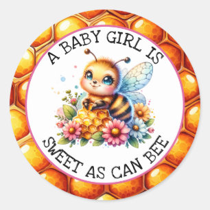 Sticker Rond Miel abeille thème Baby shower de fille