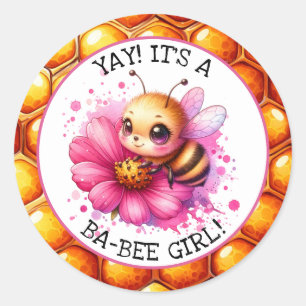 Sticker Rond Miel abeille thème Baby shower de fille
