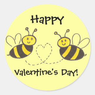 Sticker Rond Miel abeilles avec Heureuse Sainte-Valentin de coe