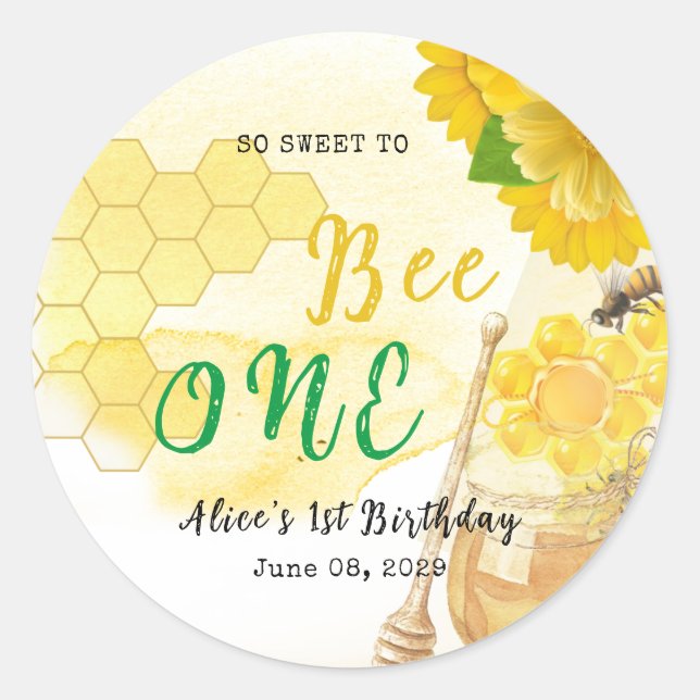 Sticker Rond Miel avec Fleurs et Bee Maman pour être Baby showe (Devant)