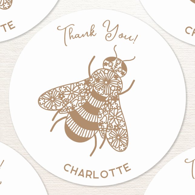 Sticker Rond Miel Bee Merci personnalisé (Personalized honey bee thank you stickers)
